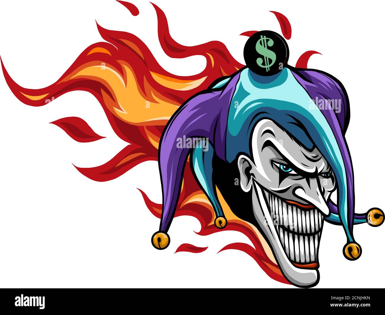 Böse Joker mit Flammen Vektor Illustration Kunst Stock Vektor
