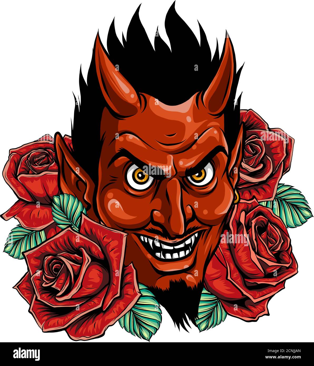 Böses Gesicht mit roten Rosen. Illustration Vektorbild Stock Vektor
