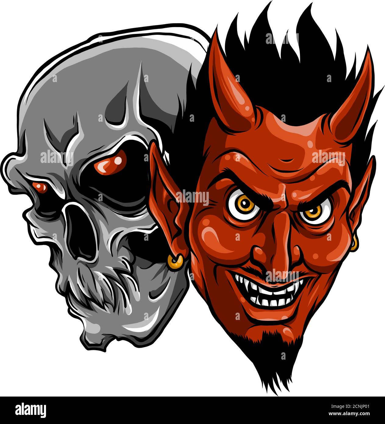 Dämon Teufel und Schädel Kopf Vektor Illustration Stock Vektor