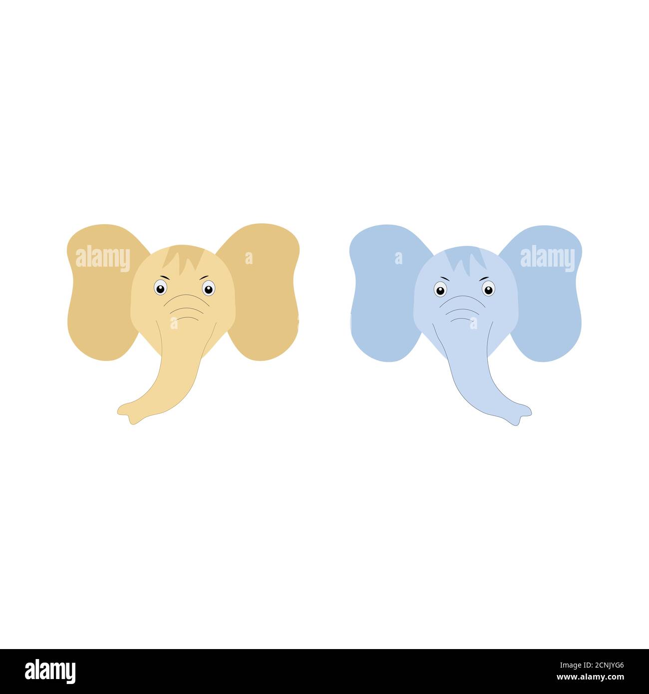 Der Kopf eines Cartoon-Elefanten. Blaue und beige Baby Elefanten. Stockfoto
