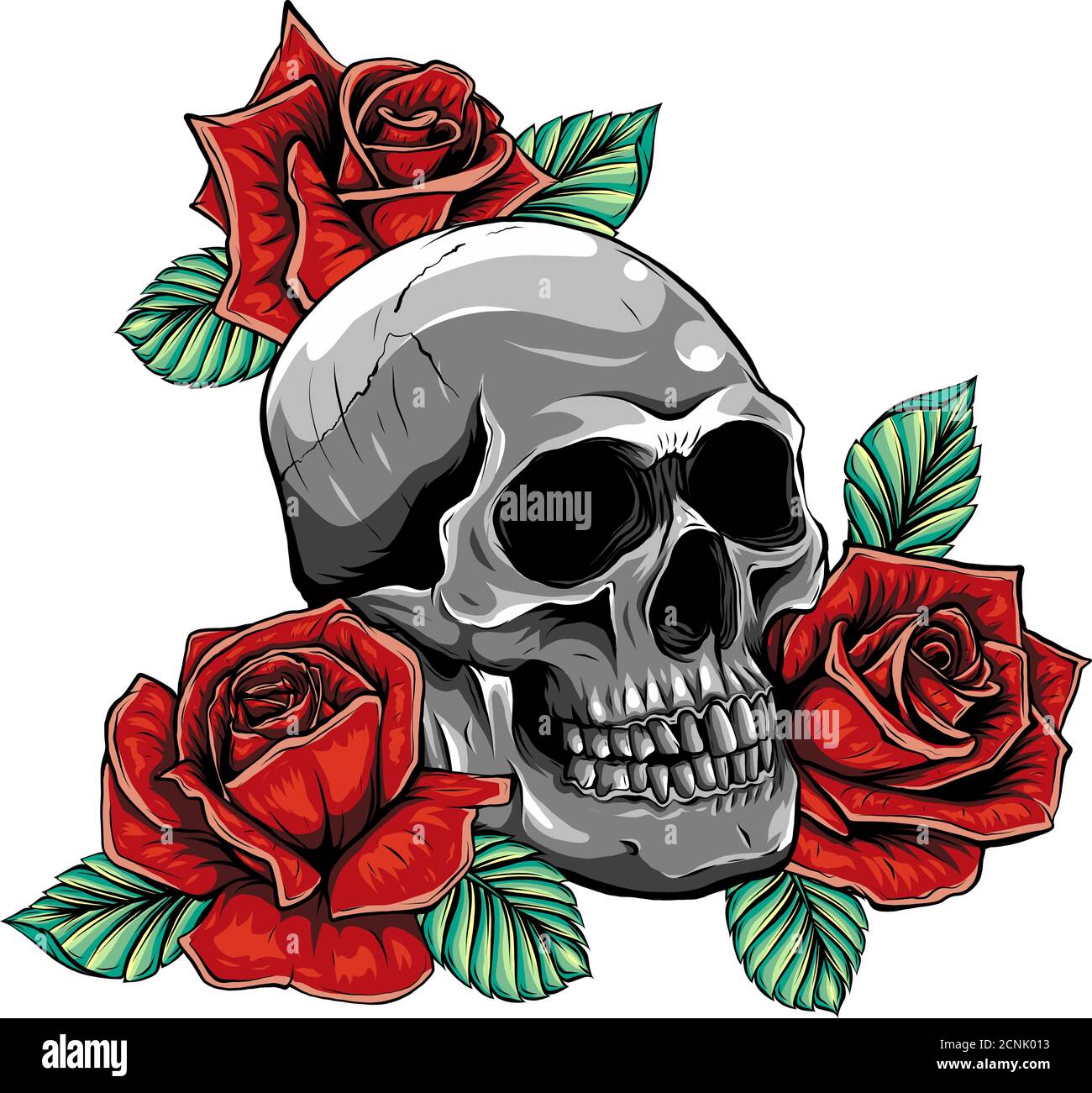 Totenkopf mit Blumen, mit Rosen. Zeichnen von Hand. Abbildung  Stock-Vektorgrafik - Alamy
