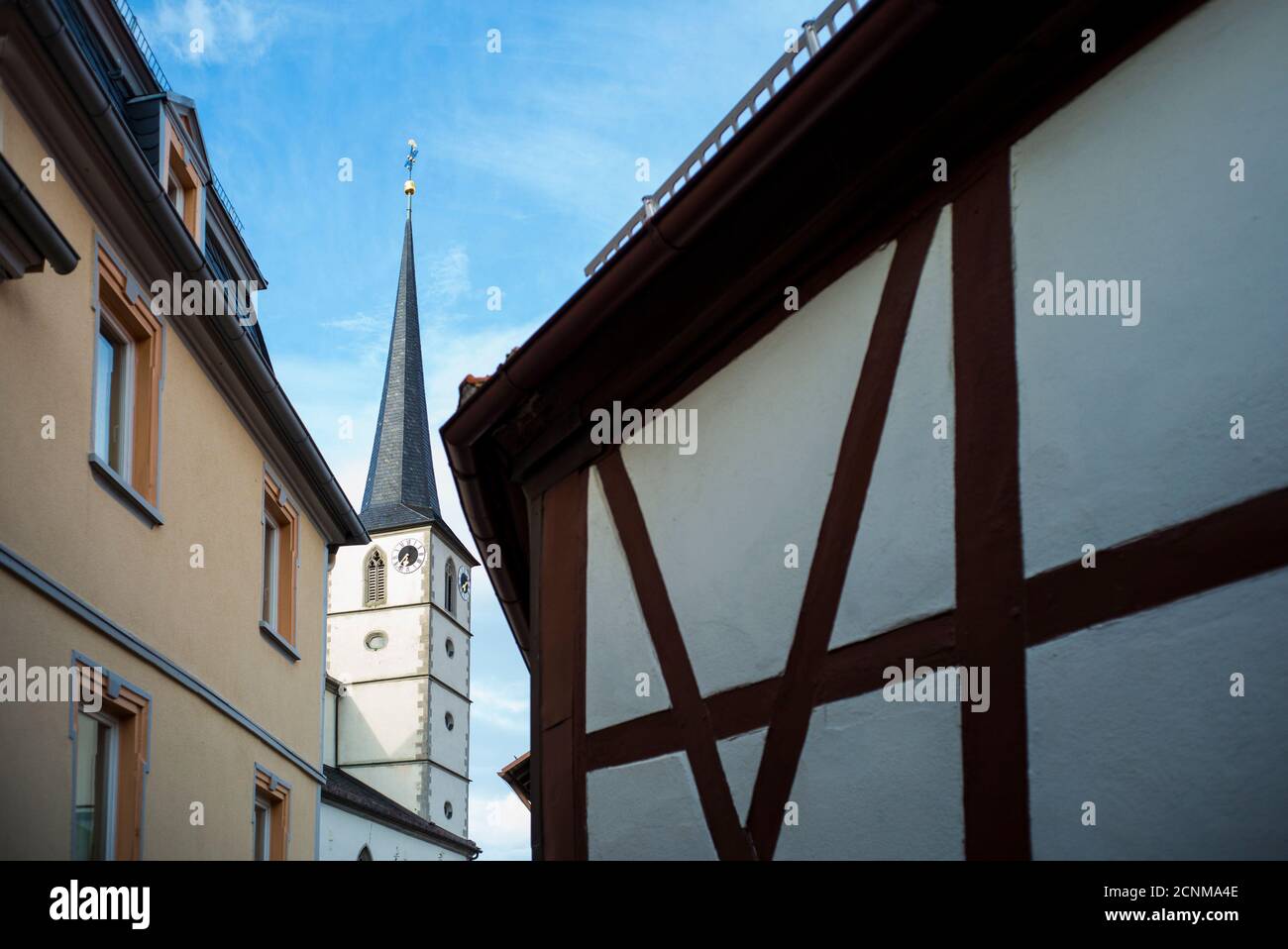 Bischofsheim vor der Rhön, Unterfranken, Bayern, Deutschland, Fachwerk, Stadtpfarrkirche St., Georg Stockfoto