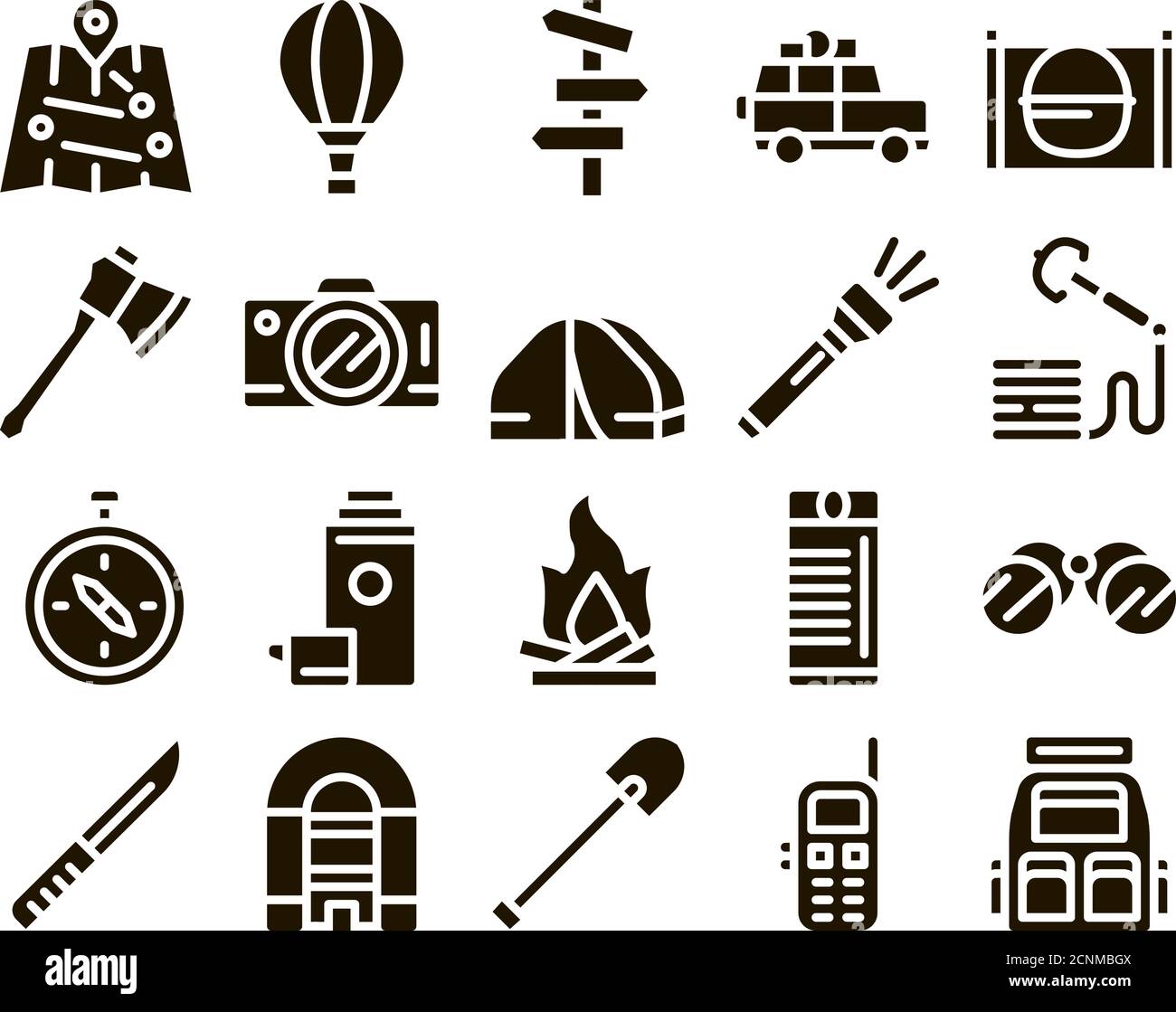Adventure Collection Elemente Icons Set Vector Stock Vektor