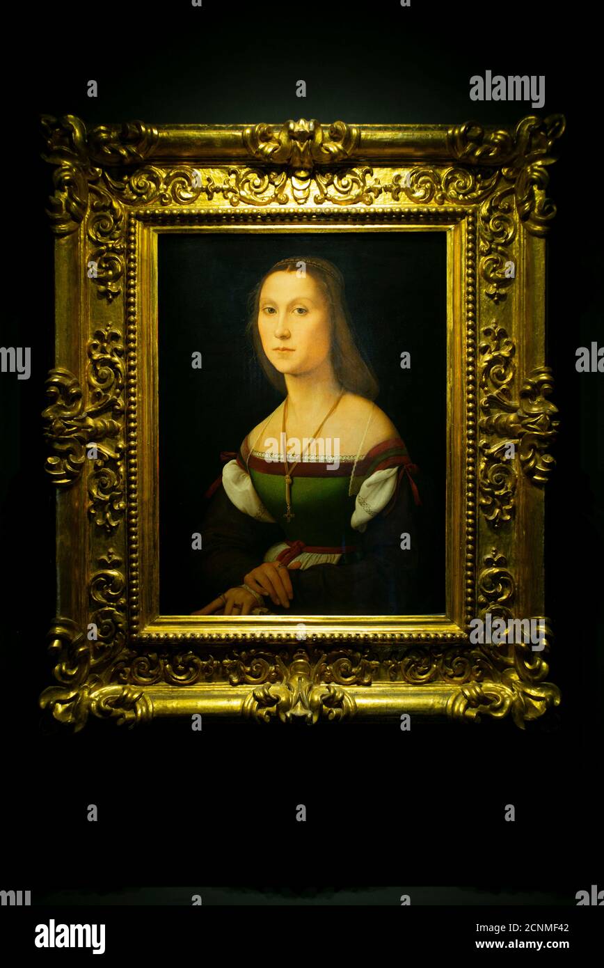 Urbino, Palazzo Ducale, Raffael, Renaissance, Marken, Italien, Sommer, Frau Portrait (la Muta) von Raffael Santi, Maler Renaissance Stockfoto