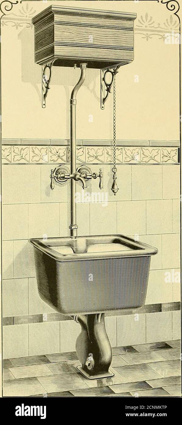 . Illustrierter Katalog von James B. Clow & Sohn, Hersteller und Händler in Lieferungen für Klempner, Dampf-und Gasmonteure, Wasser-und Gaswerke, Eisenbahnen und Auftragnehmer .. . ABB. 1308. ABB. 1309. Abb. 1308 enthält große quadratische Spülung EIM Slop Hopper. Vernickelt Doppel-Kompressionshahn, mit Lieferungen zum Boden, Runde in die Enge gegossen Single Discharge Siphon Tank, vernickelt Flush Pipe, Tank Halterungen, Zug und Kette, Messing Bodenflansch, Schrauben und Gummidichtung. Abb. 1309 enthält kurze quadratische bündelnde Randloppentrichter mit Falle, vernickeltes Messing-Entlüftungsstück an der Wand, vernickelte Doppelkompres Stockfoto