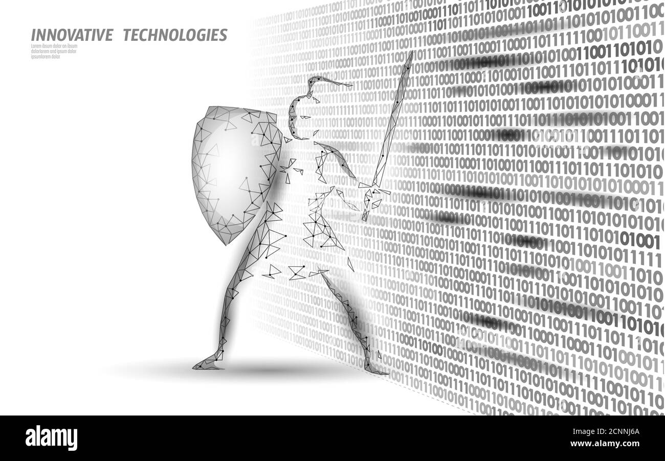 Cyber-Sicherheit khight auf die Datenmasse. Internet Security Lock information Privacy low poly polygonal Zukunft Innovation Technologie Netzwerk Business-Konzept Stock Vektor