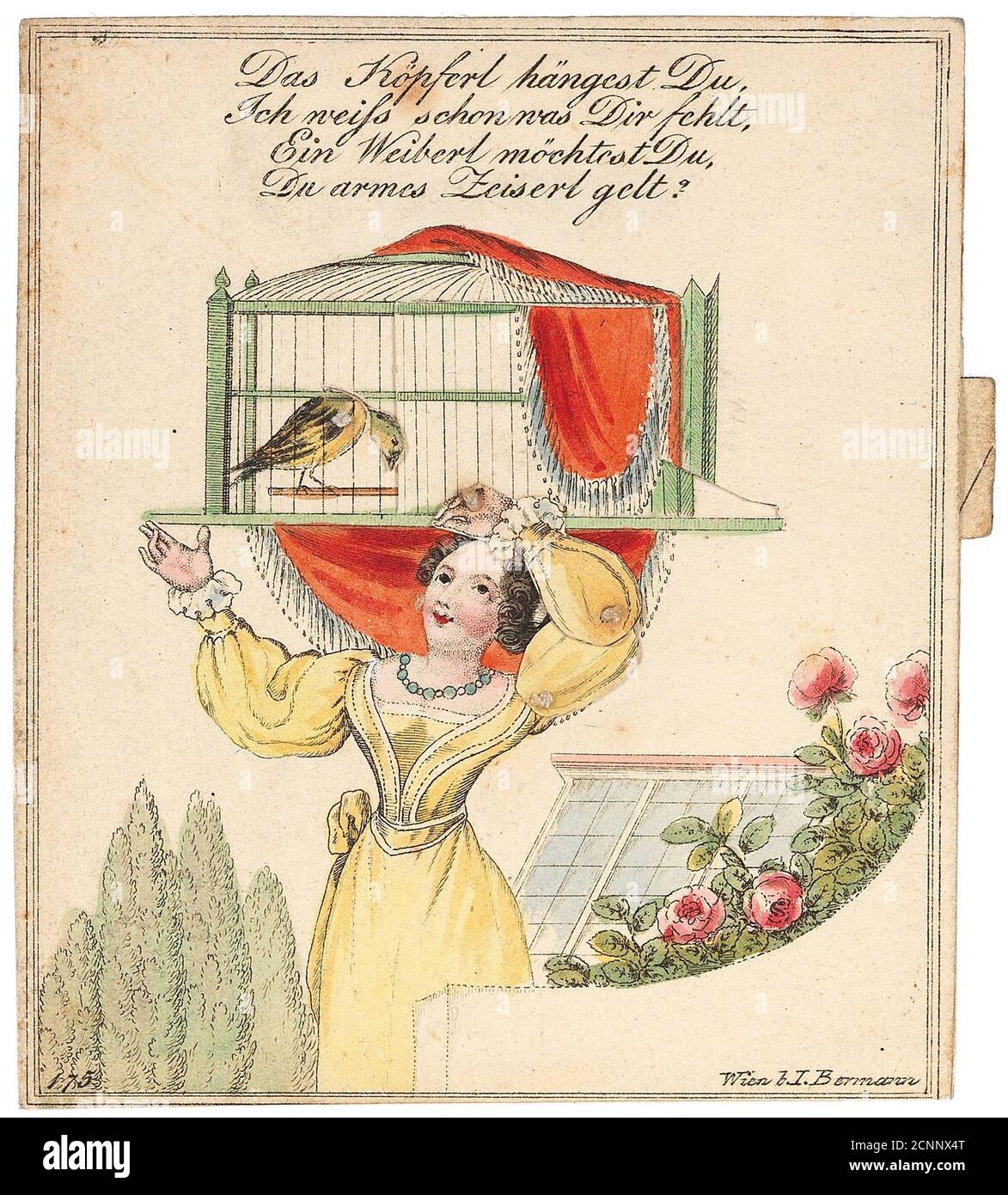 Grußkarte. "Dein kleiner Kopf hängt, ich weiß, was mit dir nicht stimmt...", nach 1815. Private Sammlung. Stockfoto