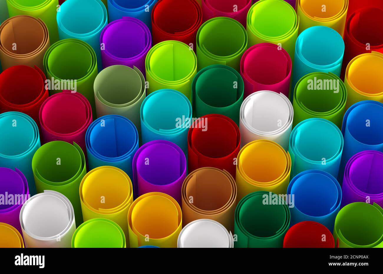 Bunte Papierrollen Hintergrund. 3D-Rendering Stockfoto