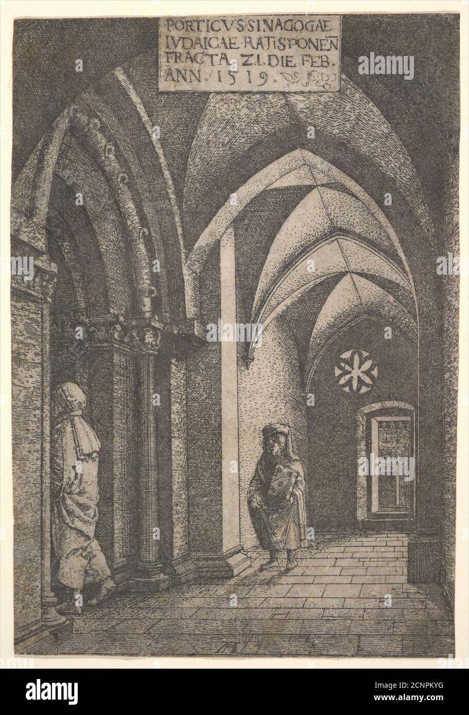 Der Eingangsbereich der Regensburger Synagoge, 1519. Private Sammlung. Stockfoto