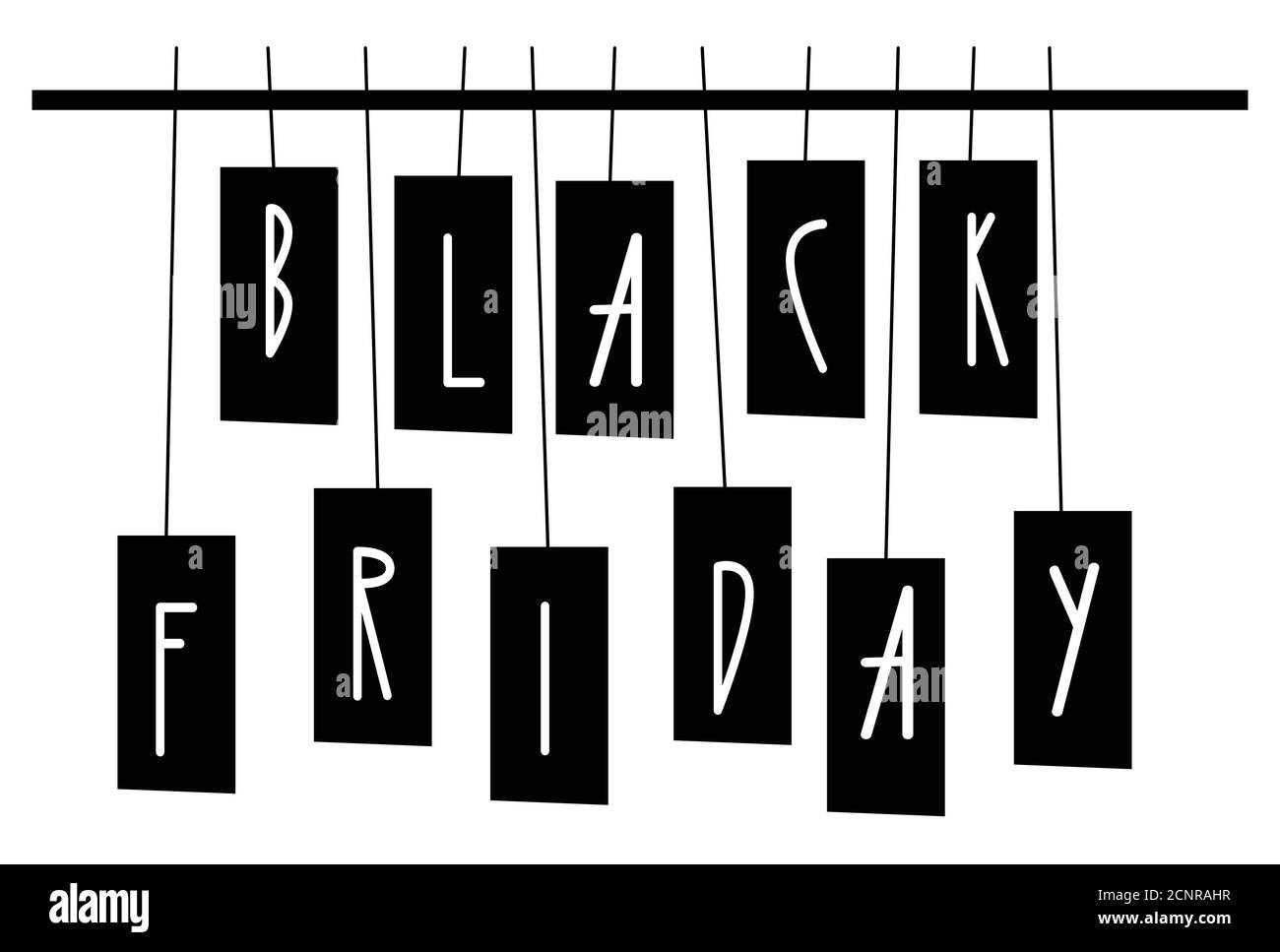 Black Friday Verkauf Hintergrund. Weiße Buchstaben auf einer schwarzen Girlande. Isolierte Vektordarstellung Stock Vektor