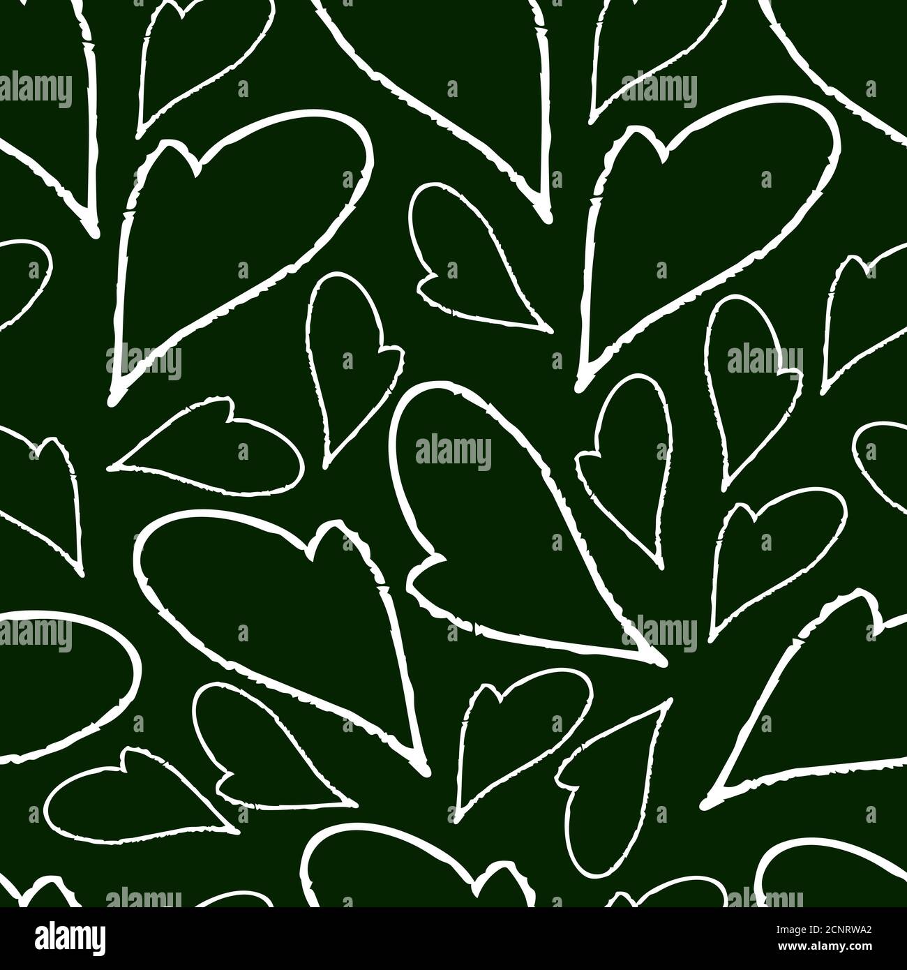 Kreideherzen auf einem dunkelgrünen Hintergrund. Nahtloses Muster. Vektorgrafik. Stock Vektor