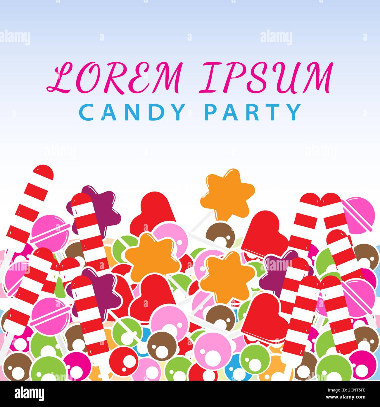 Bunte süße Bonbons mit leeren Raum Vektor Illustration. Hintergrunddesign-Vorlage. Geeignet für Social Media Post, Banner, Grußkarte Stock Vektor