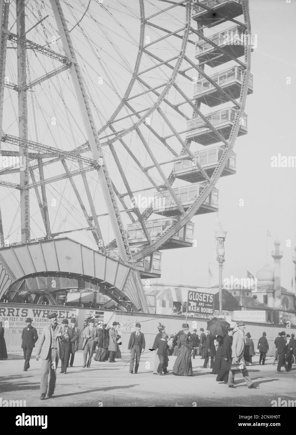 Blick auf das Riesenrad auf der Weltausstellung Columbian Exposition, Chicago, Illinois, 1893. Stockfoto