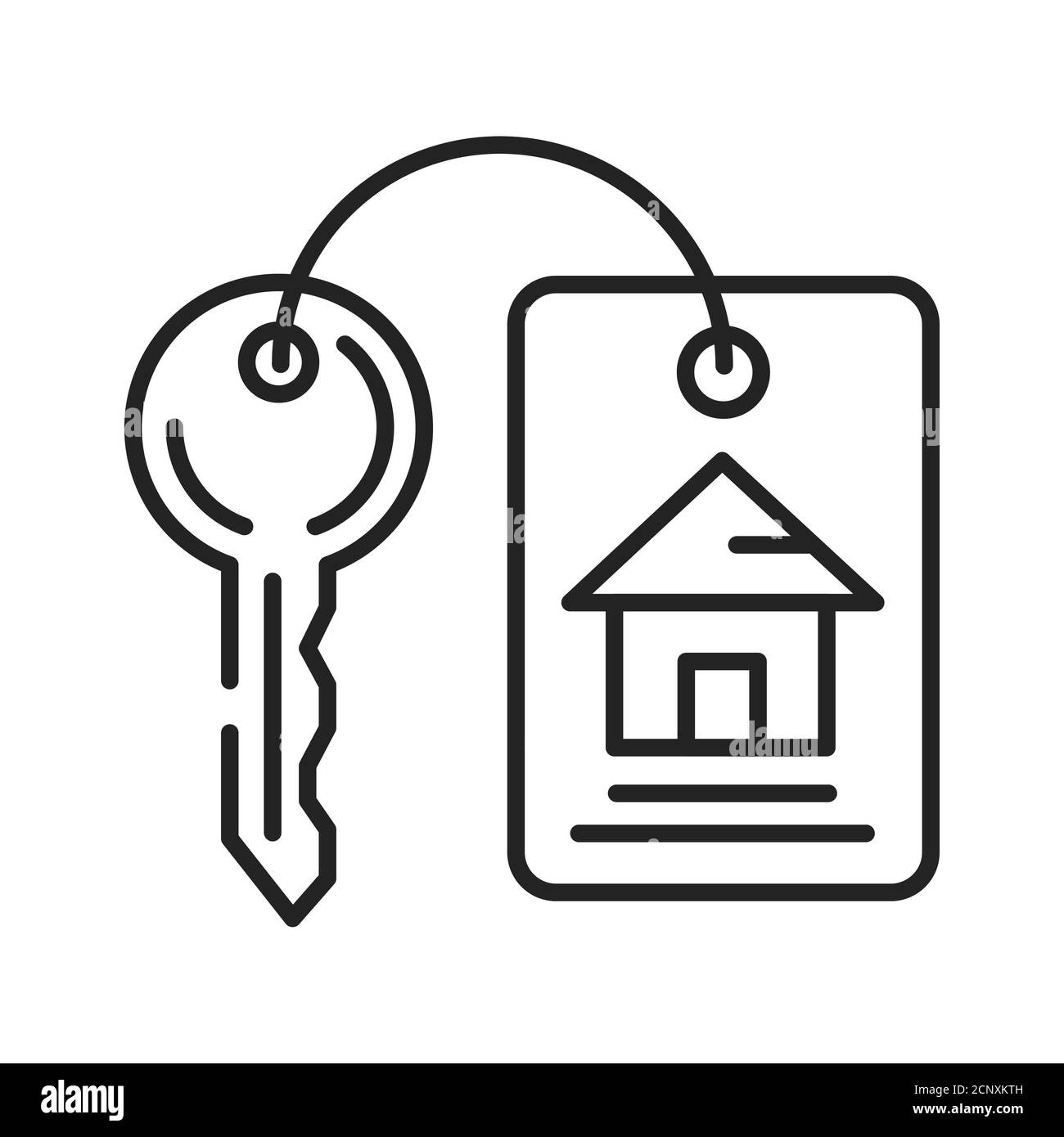 Hausschlüssel, Symbol mit schwarzer Linie. Eisenattribut, das die Tür öffnen kann. Piktogramm für Webseite, mobile App, Promo. UI UX GUI Design Element. Editierbar Stockfoto