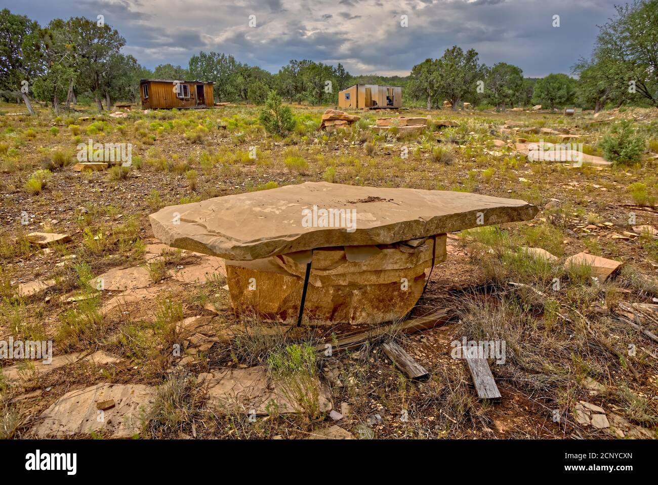 Die gespenstischen Überreste eines verlassenen Bergbaulagers im mexikanischen Steinbruch in der Nähe von Perkinsville Arizona. Der Steinbruch befindet sich in öffentlich zugänglichen Land in der Prescott Stockfoto