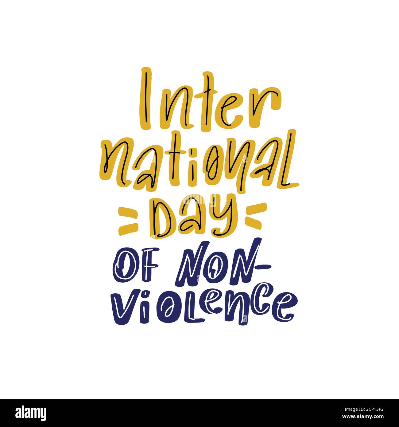 Internationaler Tag der Gewaltlosigkeit Schriftzug. Vektordesign-Vorlage Stock Vektor