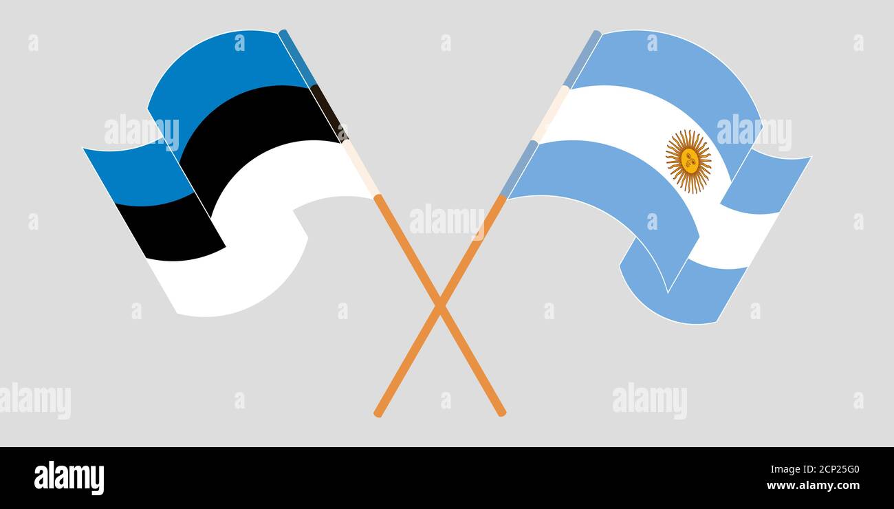 Gekreuzte und winkende Flaggen von Estland und Argentinien. Vektorgrafik Stock Vektor