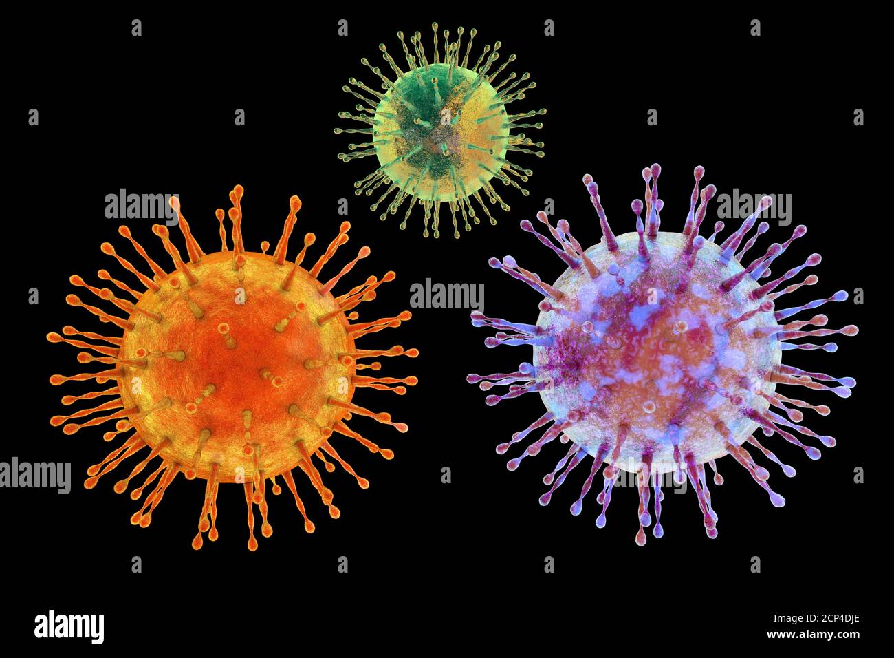 Gruppe von Viren, Computerdarstellung. Stockfoto
