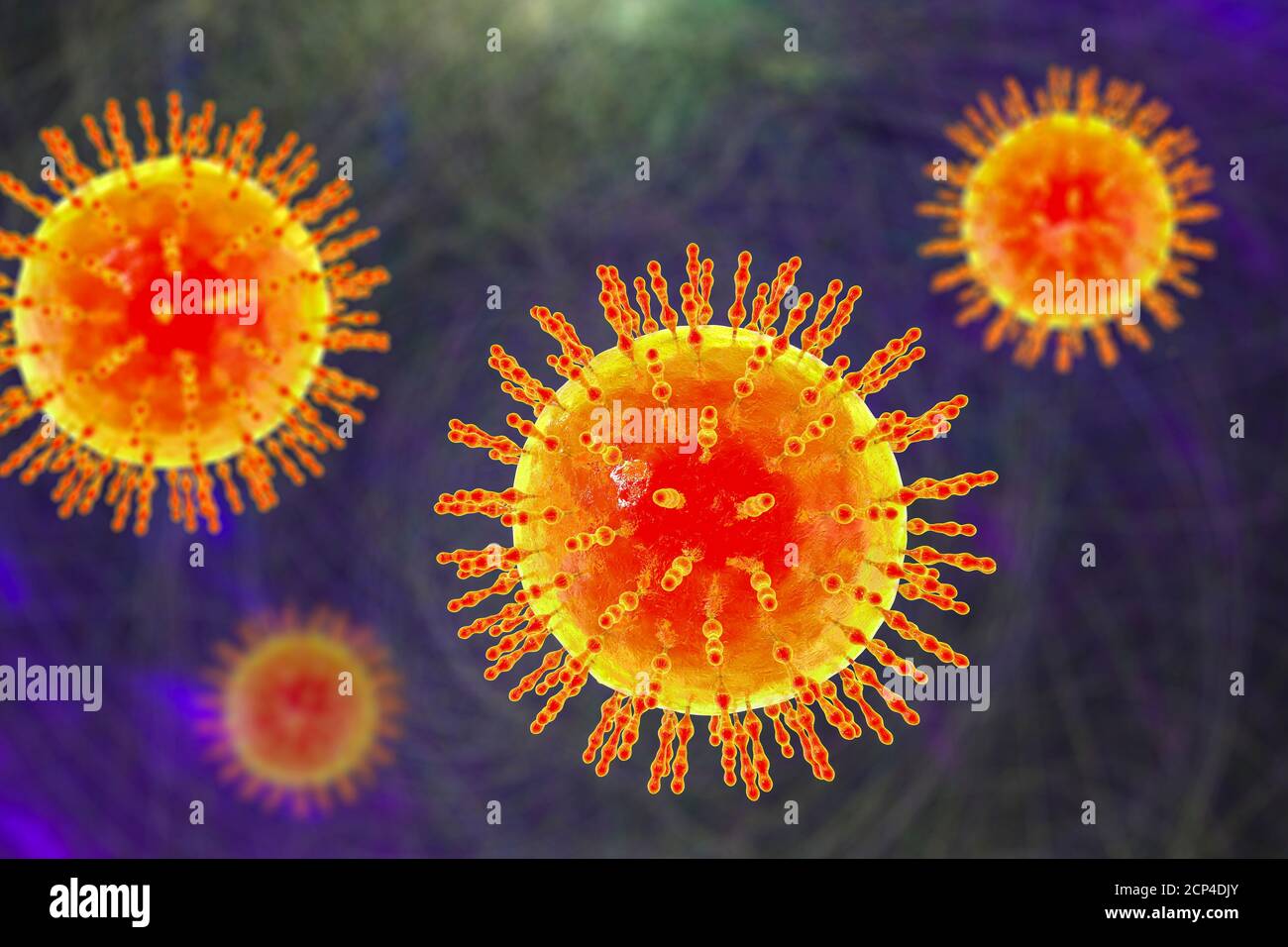 Gruppe von Viren, Computerdarstellung. Stockfoto