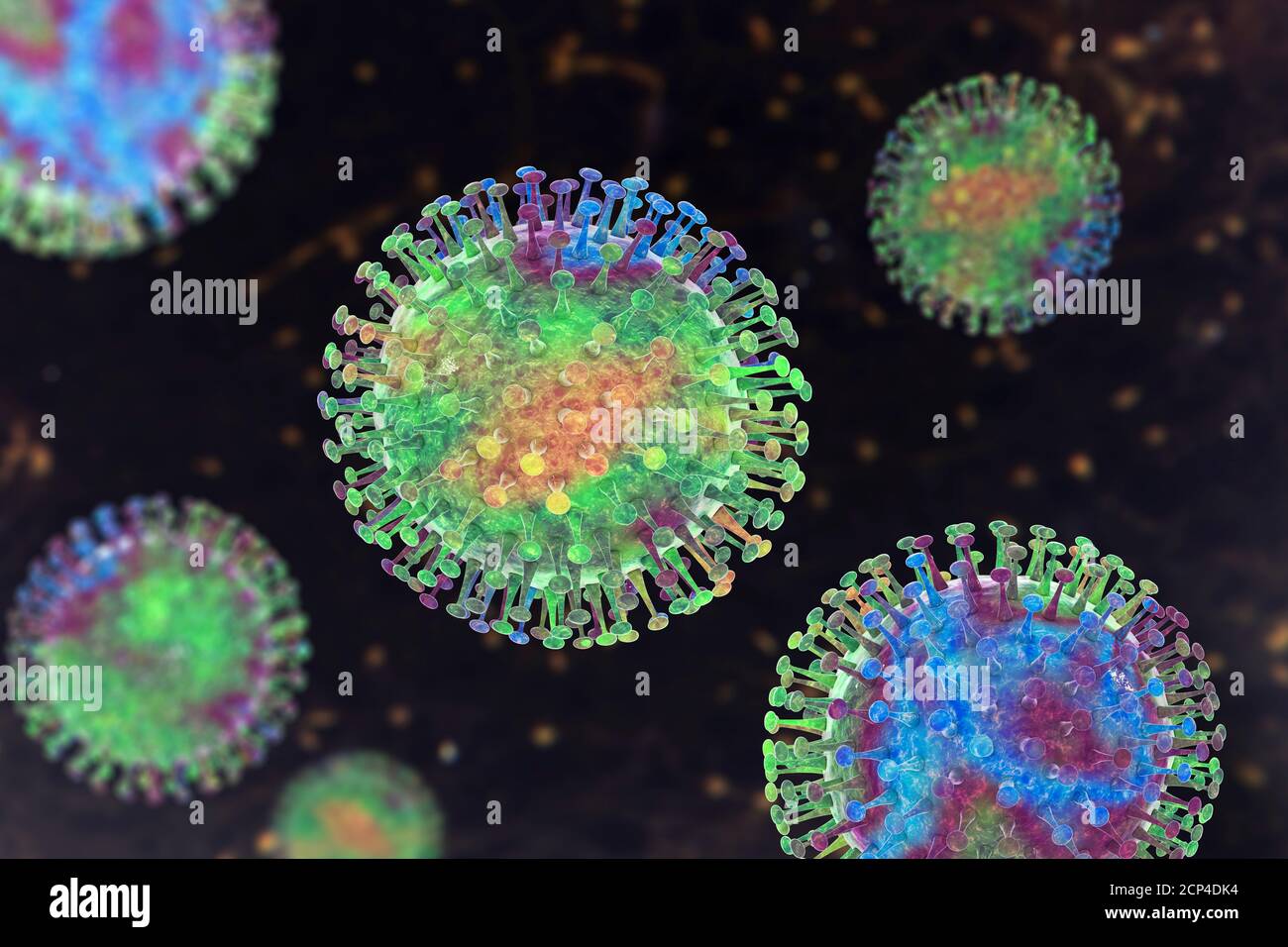 Gruppe von Viren, Computerdarstellung. Stockfoto