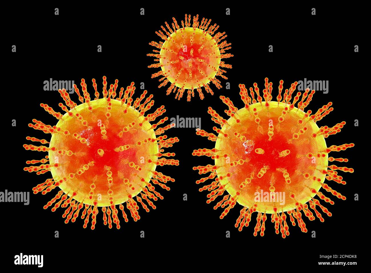 Gruppe von Viren, Computerdarstellung. Stockfoto