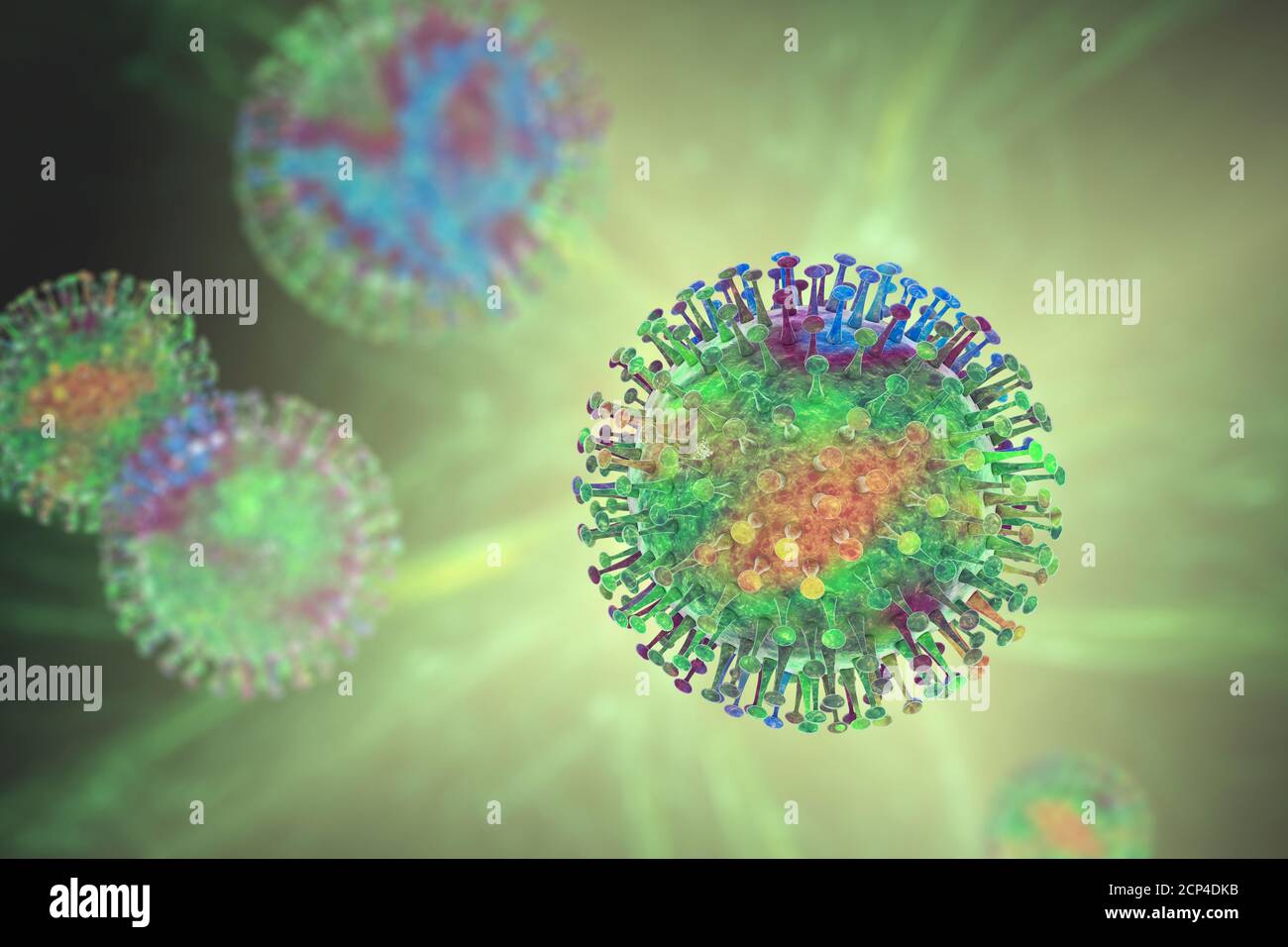 Gruppe von Viren, Computerdarstellung. Stockfoto