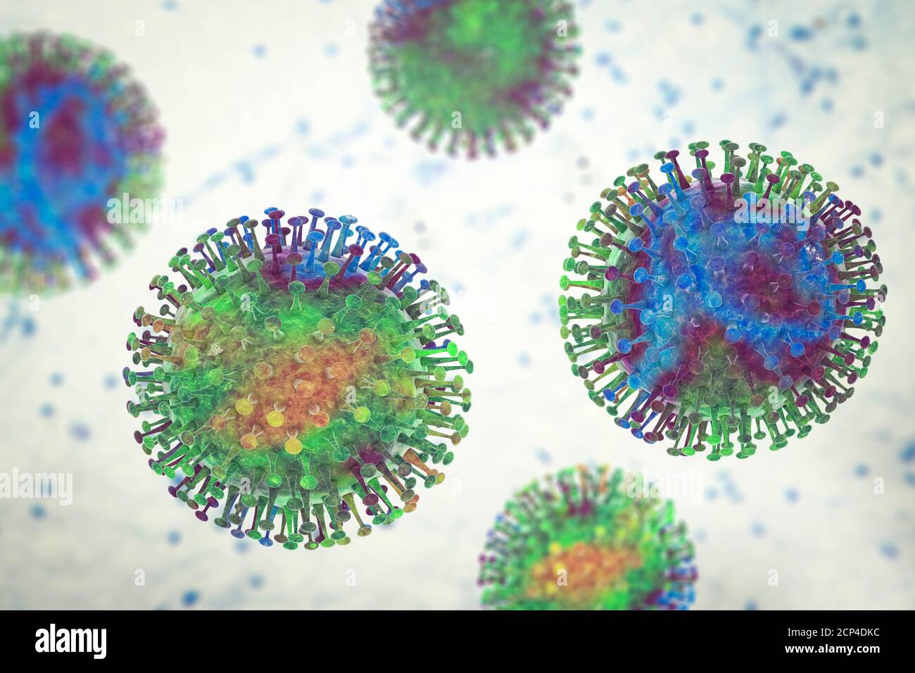 Gruppe von Viren, Computerdarstellung. Stockfoto