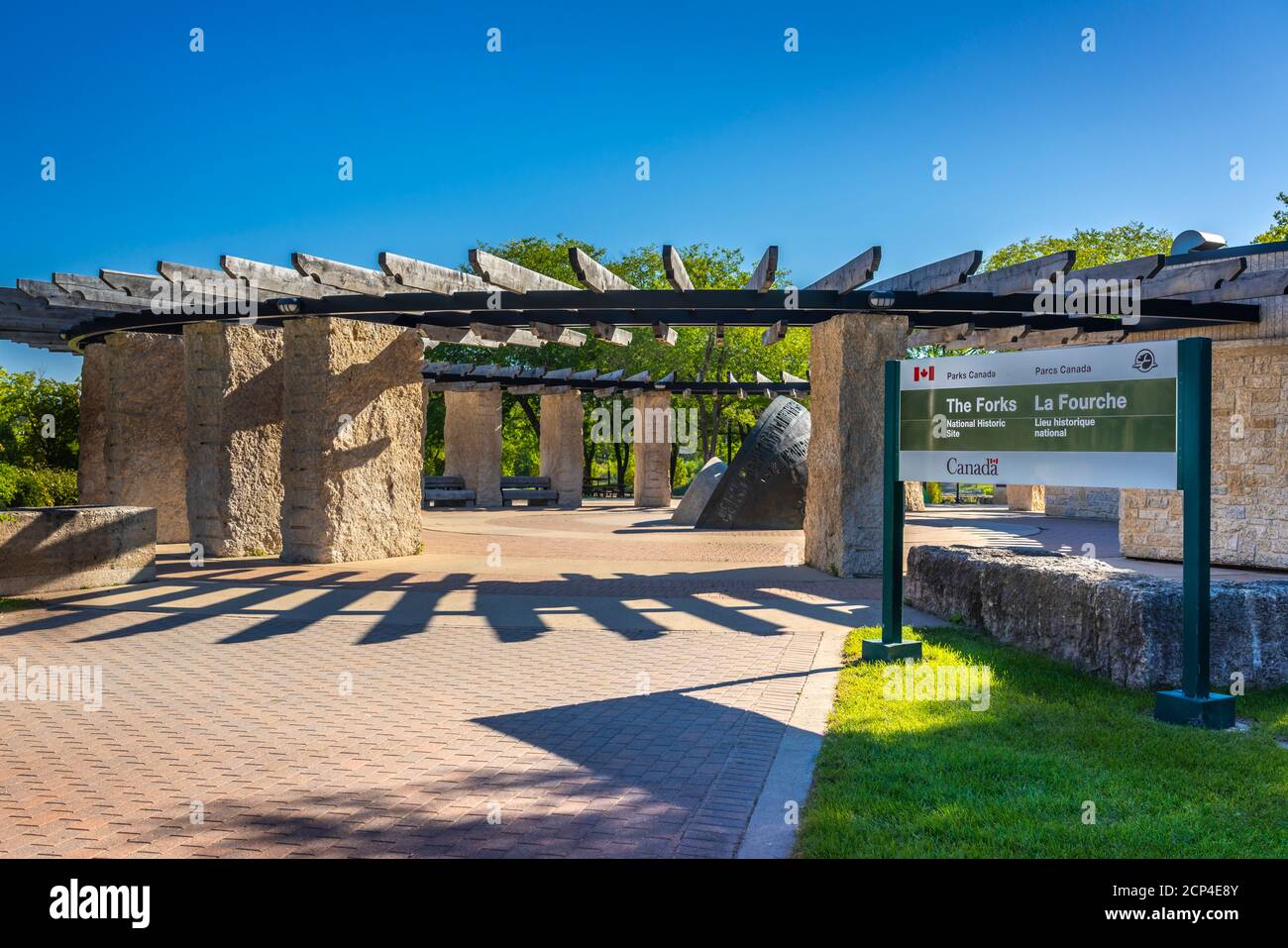 The Forks National Historic Site von Parks Canada, Winnipeg, Manitoba, Kanada. Stockfoto