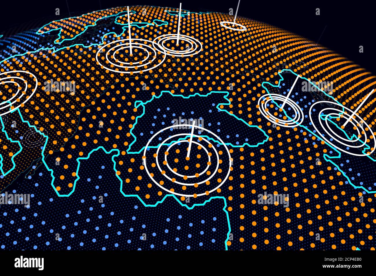 Südeuropa, Türkei und Naher Osten auf der Welt, Computerdarstellung. Stockfoto