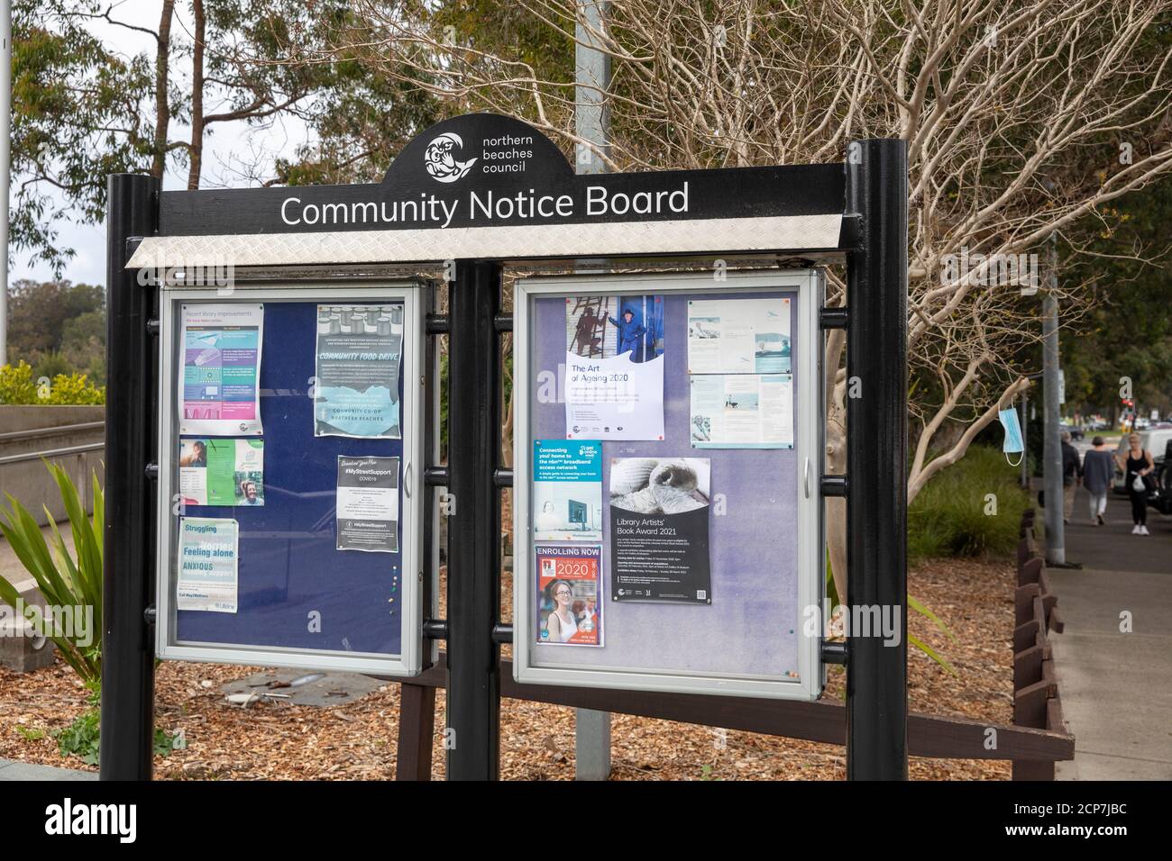 Gemeinschaftsnotizbrett des Northern Beaches Council in Mona Vale, Sydney, NSW, Australien Stockfoto