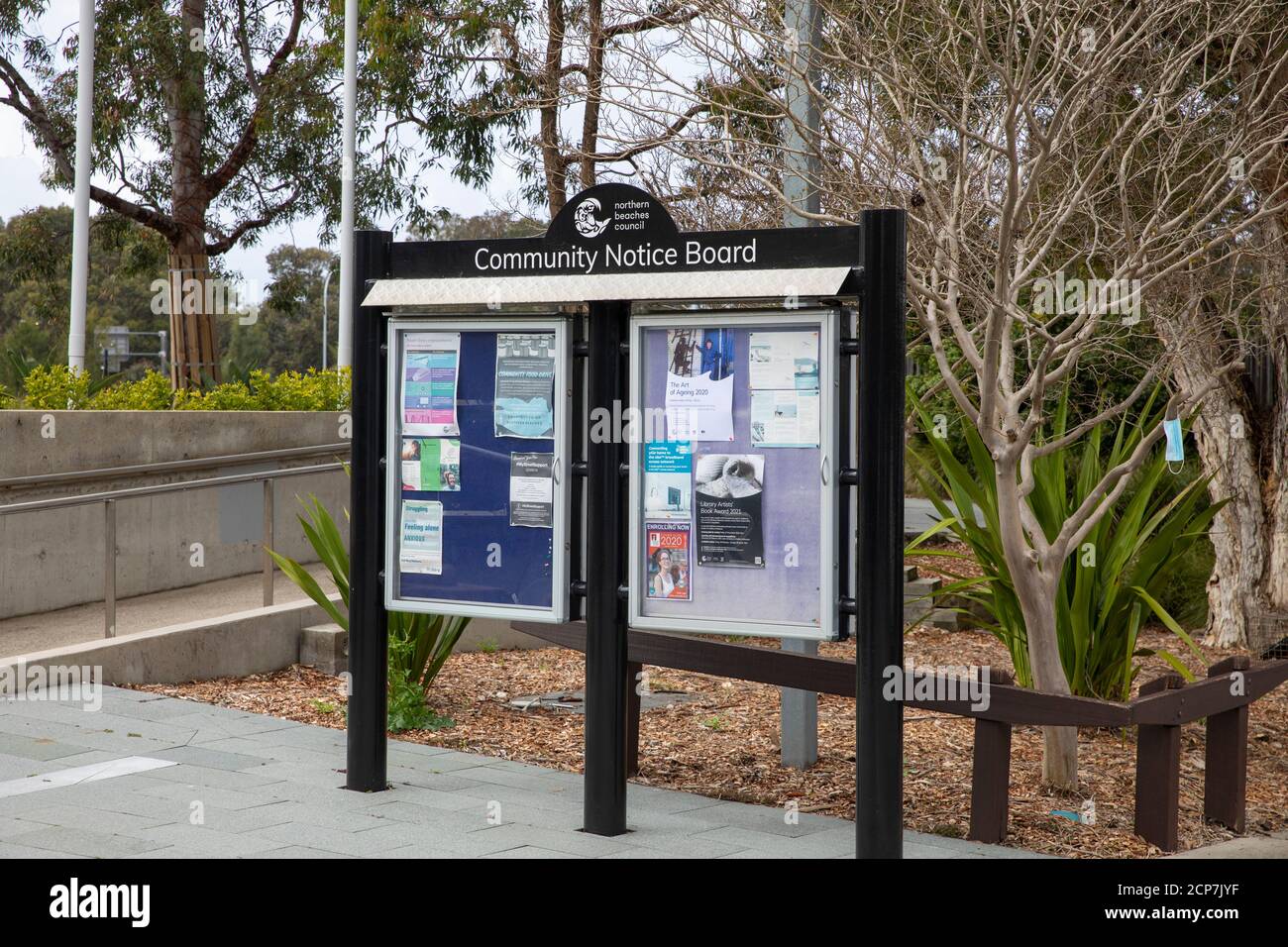 Gemeinschaftsnotizbrett des Northern Beaches Council in Mona Vale, Sydney, NSW, Australien Stockfoto