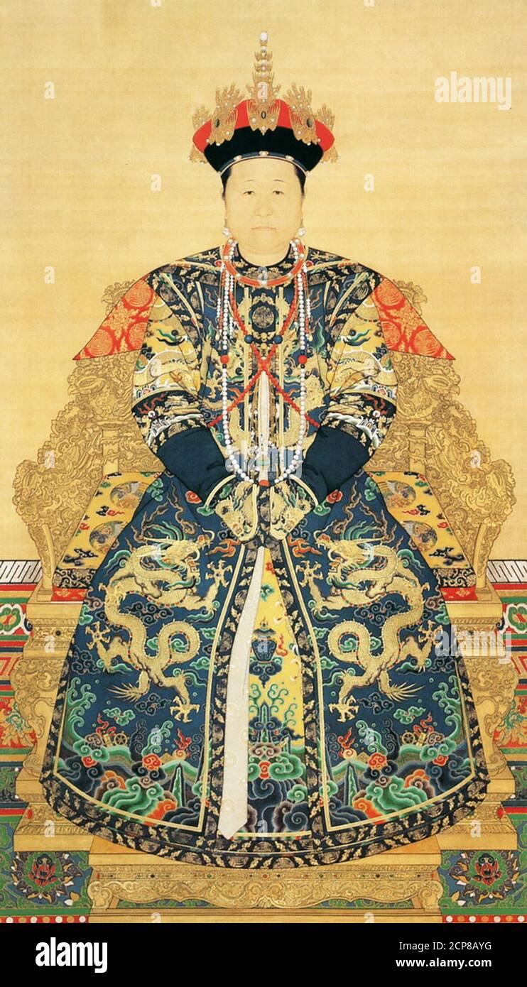 Kaiserin Xiaozhuangwen (1613 – 1688), aus dem Khorchin-Mongol-Borjigit-Clan, persönlicher Name Bumbutai, eine Gemahlin von Hong Taiji (1592 – 1643), dem zweiten khan des späteren Jin (regierte von 1626 bis 1636) und dem Gründungskaiser der Qing-Dynastie. Stockfoto