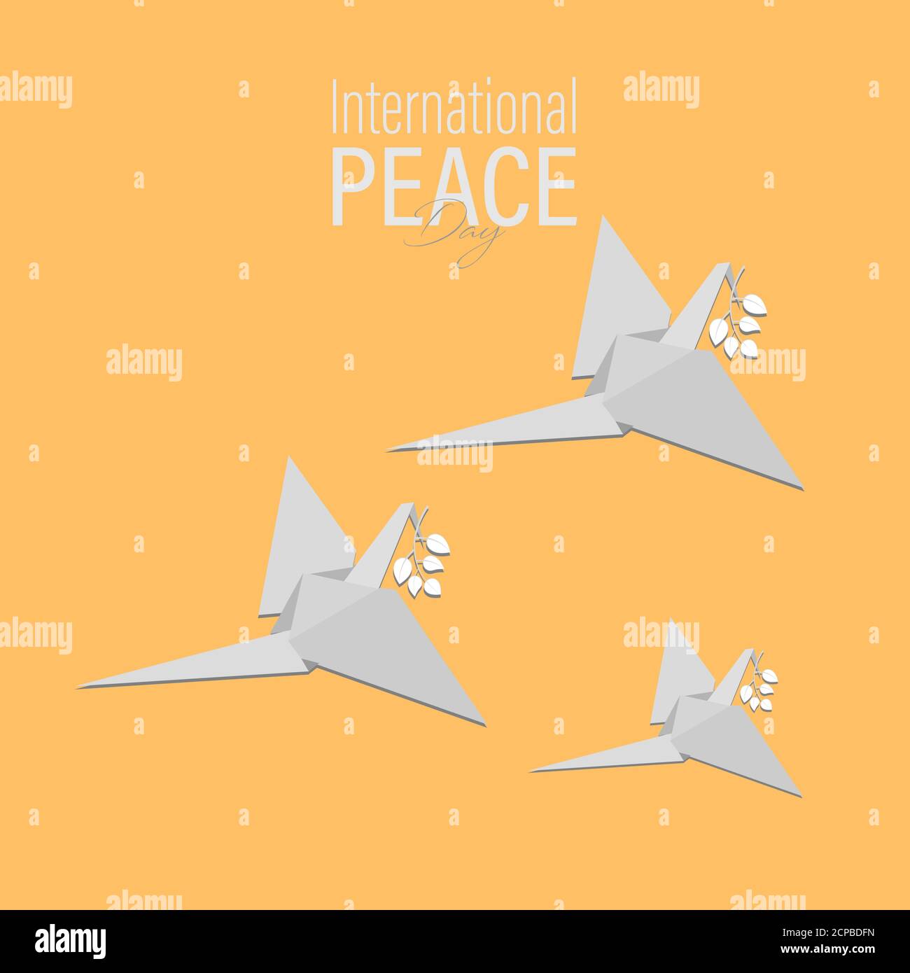 Vektor-Illustration des Internationalen Friedenstages. September 21. Taube fliegt mit Blättern auf dem Schnabel Stock Vektor