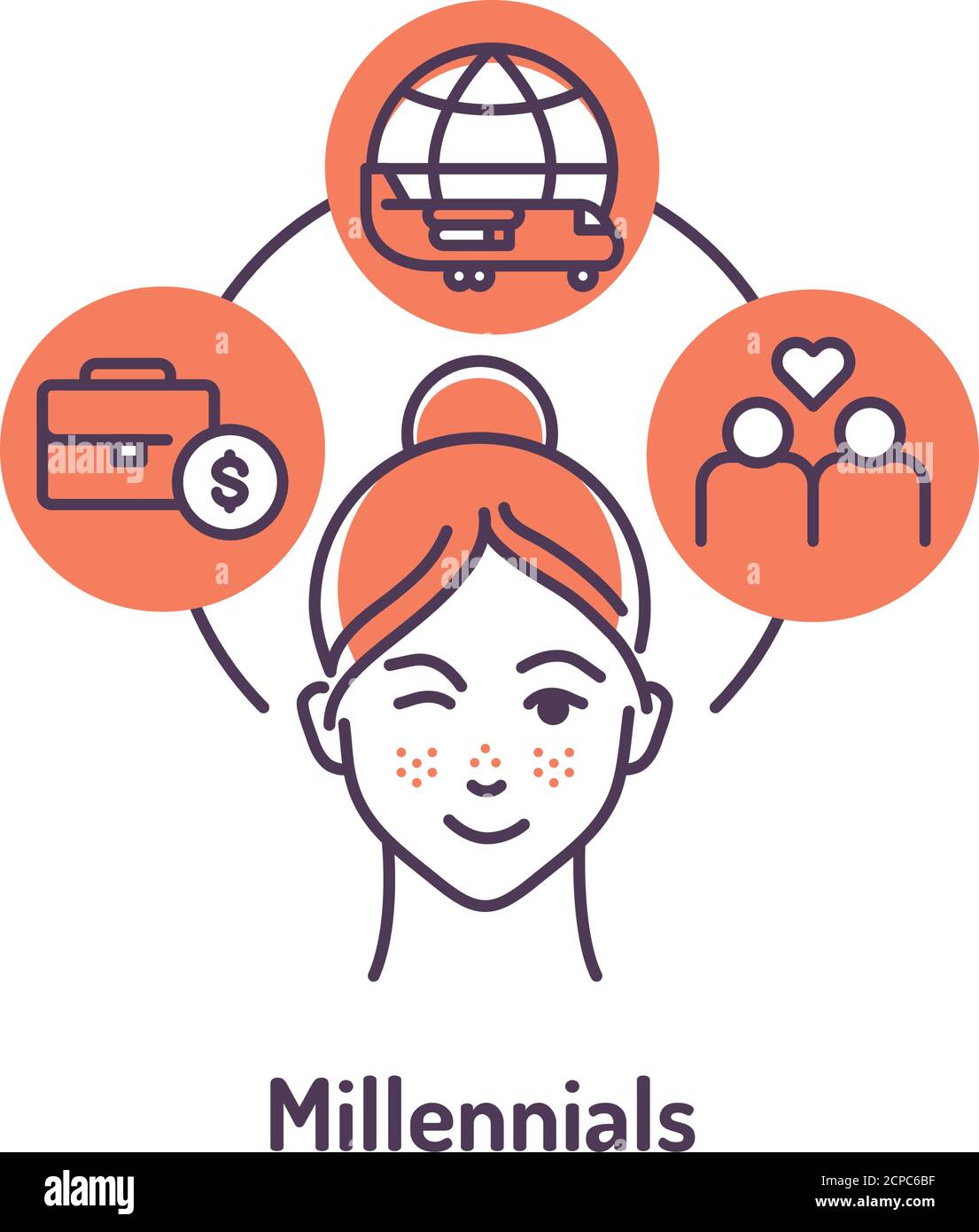 Millennials Generation Farbliniensymbol auf rotem Hintergrund. Stock Vektor