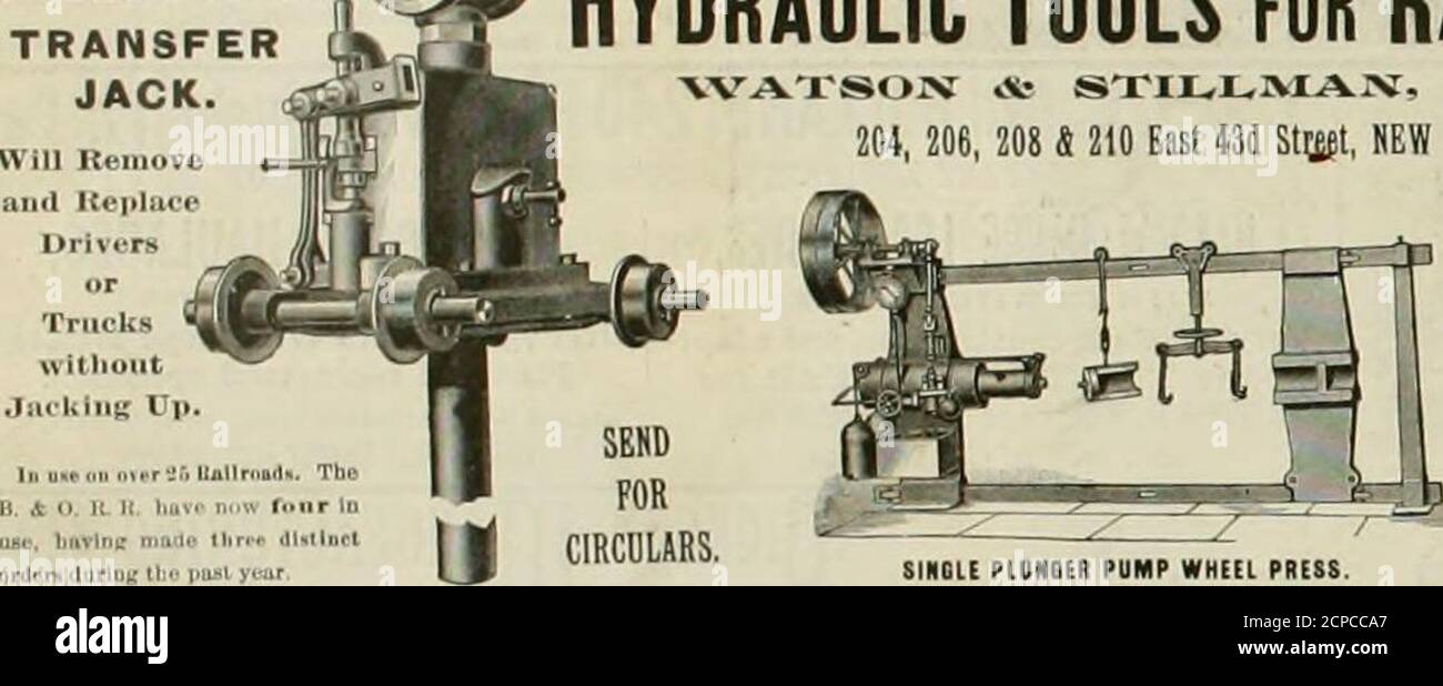 . Der Lokomotivingenieur . Durch den Einsatz dieser Gau^e kann das Bohren von Lokomotivreifen genau dor.ce erfolgen. Es ist so angeordnet, dass Verschleiß an den Punkten vollständig überwunden ist, gibt es keine Werund zu Mikrometermessungen. Es ist verrückt©, sich an den Meister-Mechanhem im Juni 1886. ProDsr Schrumpfung zu jedem gewünschten erlauben-asurlng Oleces, sie werden gehärtet und1 von Größen und Shrinkages wie von =STAHL angenommen^ oPEH-HtmH-cmiNGs- STINDIRD STAHL GISTING CO., THURLOW. PA. VREELANDS TRANSFERJACK. Wilt Entfernen aiitl ICeitlaco l&gt;Fluss» :W Hydraulische Werkzeuge für Eisenbahnarbeiten. SI 210 East m St^t, NEW YORK. Stockfoto