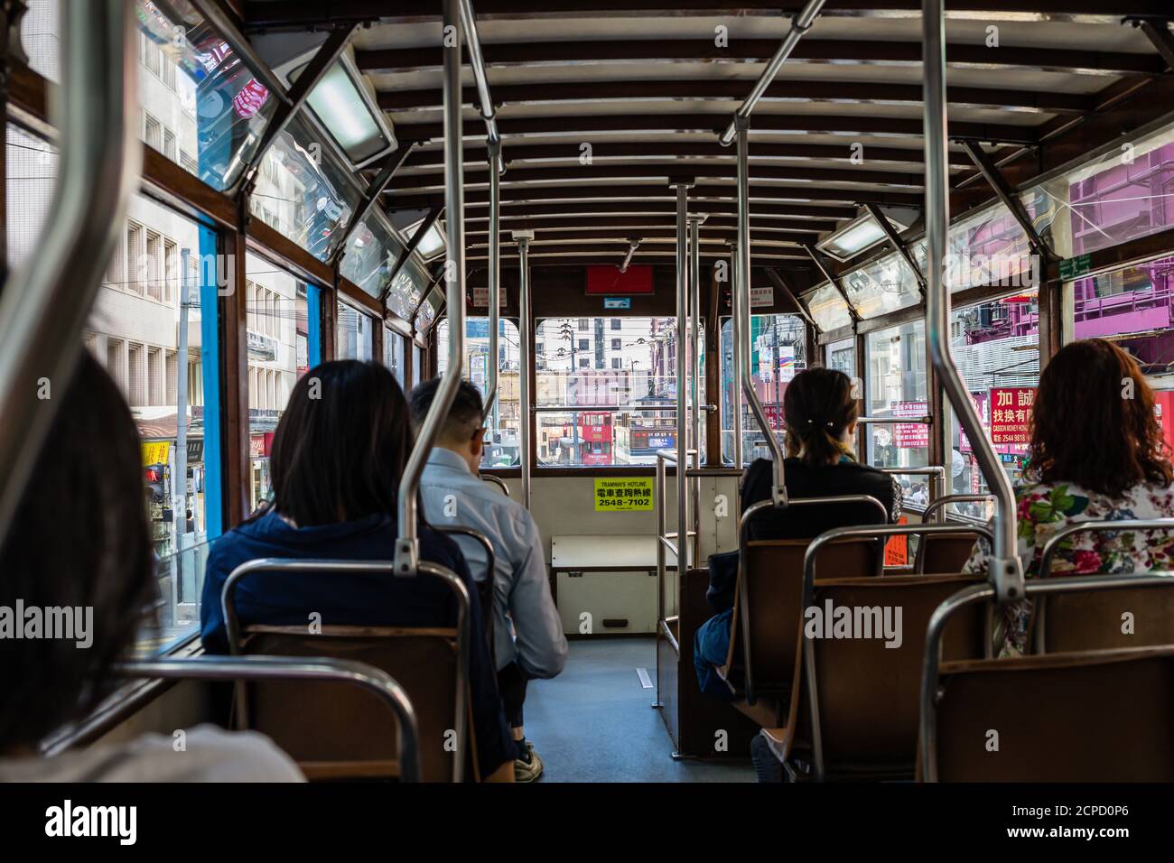 Innenansicht der Straßenbahn Doppeldecker Hong Kong Stockfoto