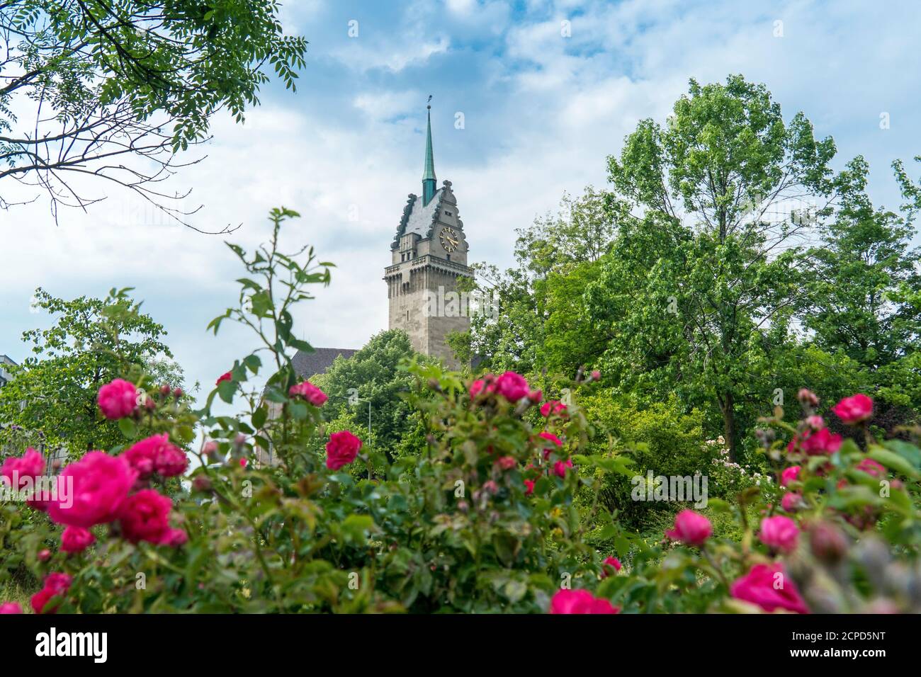 Duisburg, Burgplatz, historische Altstadt, Rathausturm Stockfoto