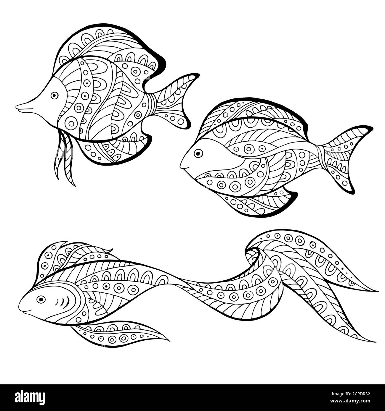 Fisch abstrakt Doodle Muster Grafik Kunst schwarz weiß Illustration Vektor Stock Vektor