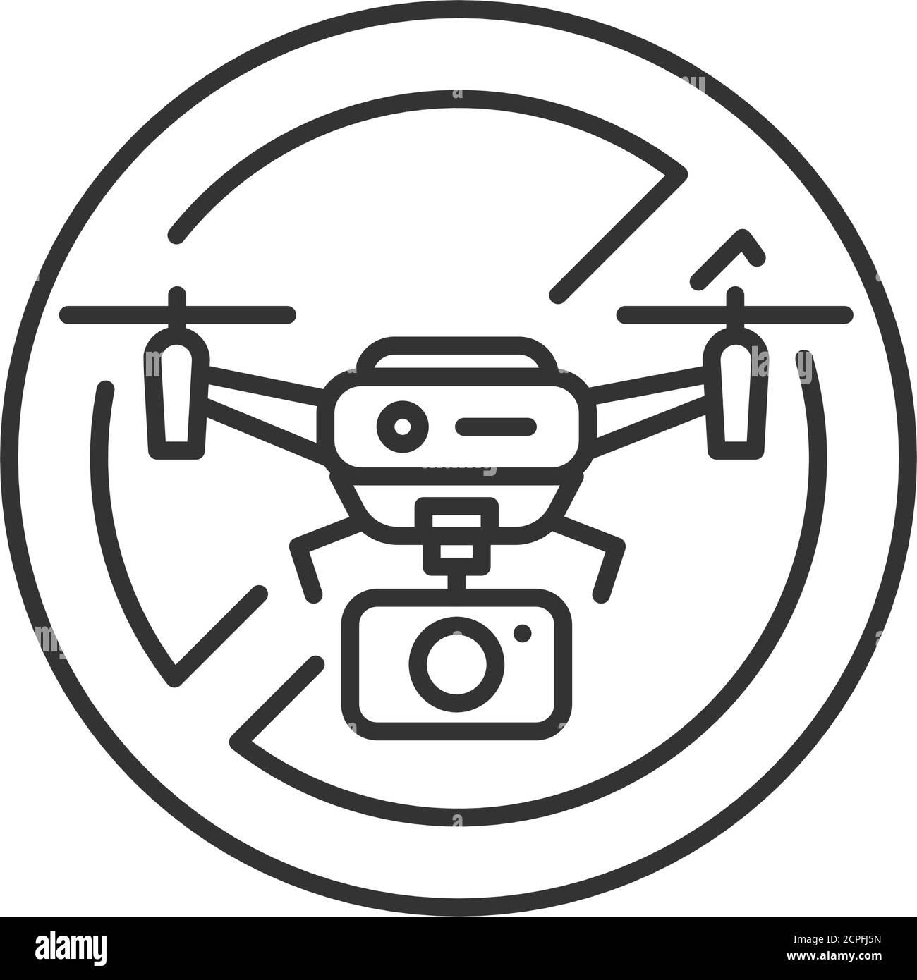 Quadcopter-Video verboten schwarze Linie Symbol. Keine Drohnenzone. Gerätekonzept für Flugzeuge. Melden Sie sich für Webseite, mobile App, Banner, soziale Medien an. Editierbar Stock Vektor
