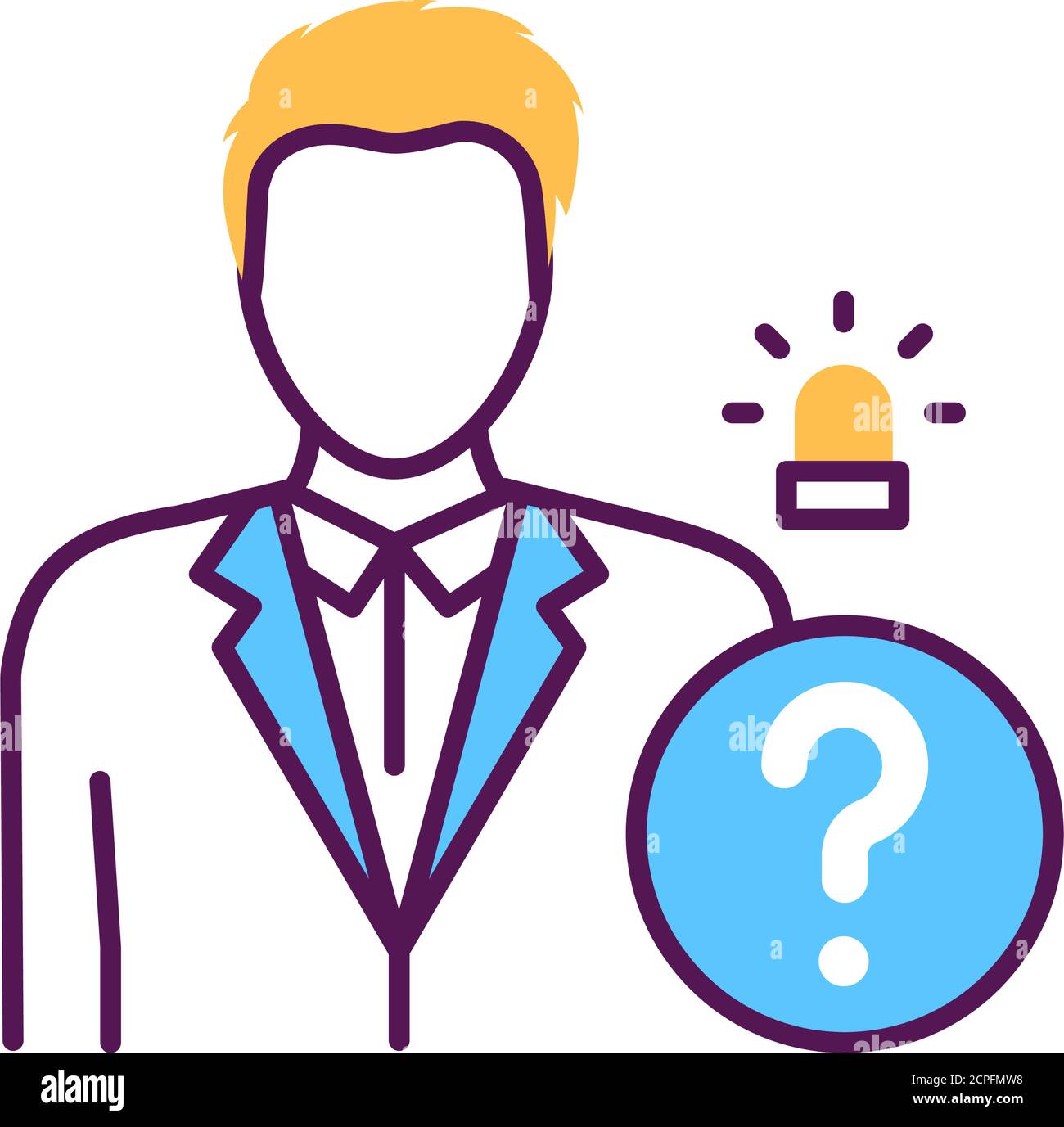 Strafgericht Linie Farbe Symbol. Beklagter und Fragezeichen. Rechtsgerechtigkeit Konzept. Nachweis von Schuld oder Unschuld. Stock Vektor