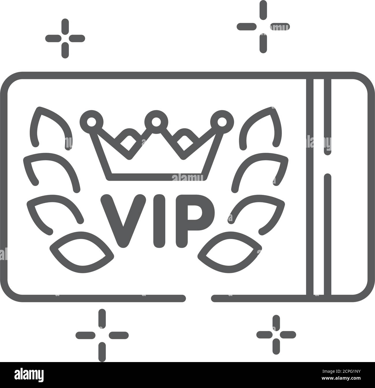 VIP-Kartenzeile, schwarzes Symbol. Exklusives Logo für Kundenprivilegien im Internet. Weißer Hintergrund mit Krone Lorbeerkranz. Stock Vektor