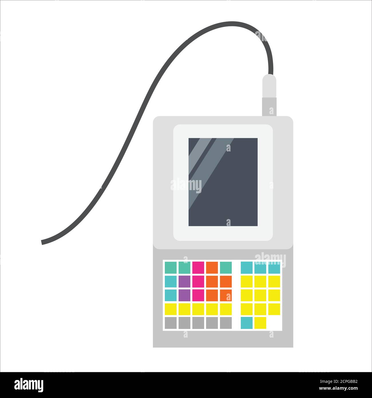 Gerät zur Dateneingabe und -Überwachung. Elektronisches Gerät mit Tasten und Monitor. Vektorgrafiken auf einem isolierten Hintergrund. Vektorgrafik Stock Vektor