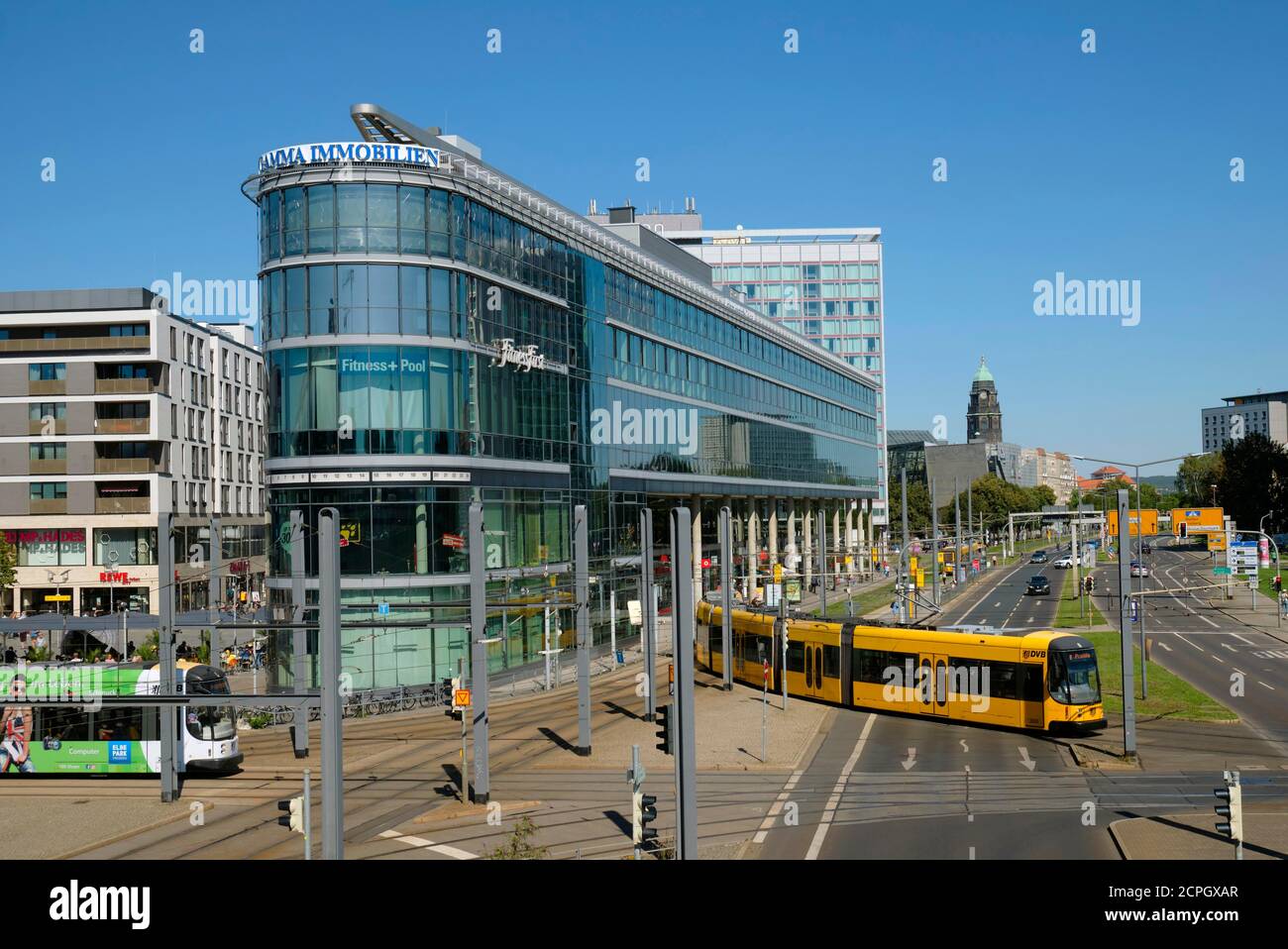 Bürogebäude Prager Spitze, Prager Straße, Dresden, Sachsen, Deutschland, Europa Stockfoto