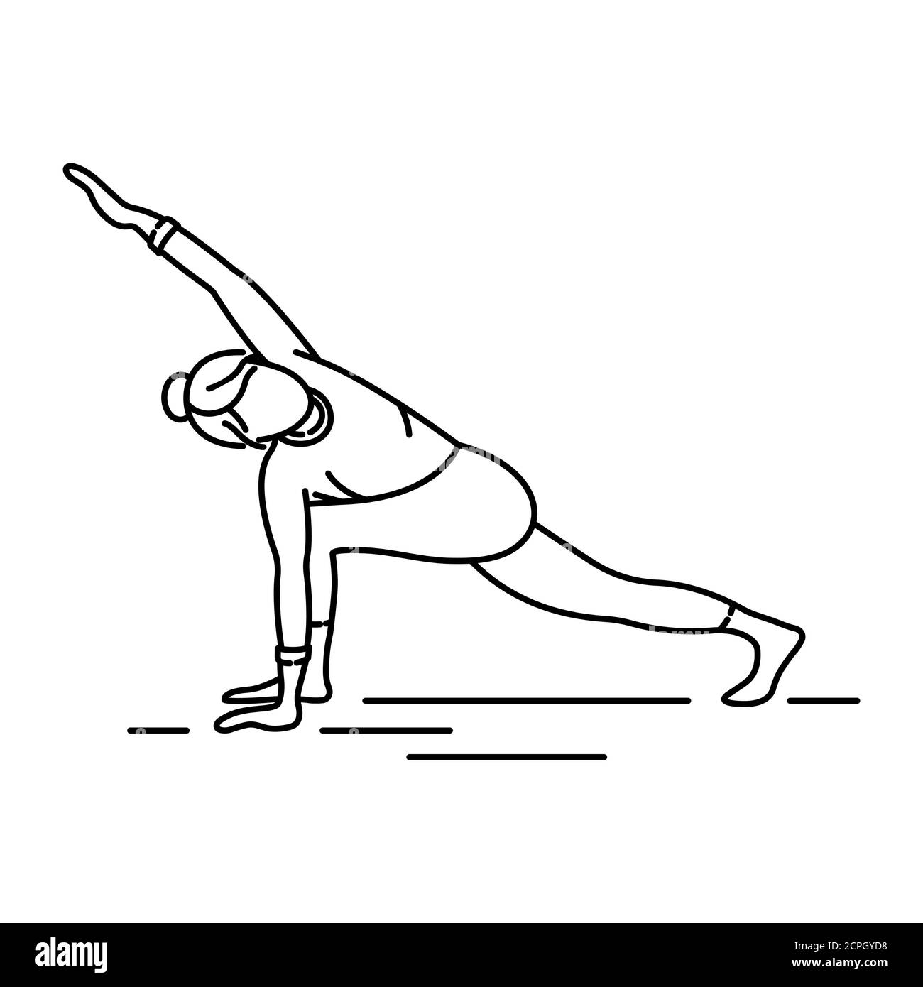 Utthita Parsvakonasana längliche Seite Winkel Pose schwarze Linie Symbol. Beinhaltet die Verwendung von vielen wichtigen Muskelgruppen. Piktogramm für Webseite, mobile App Stock Vektor
