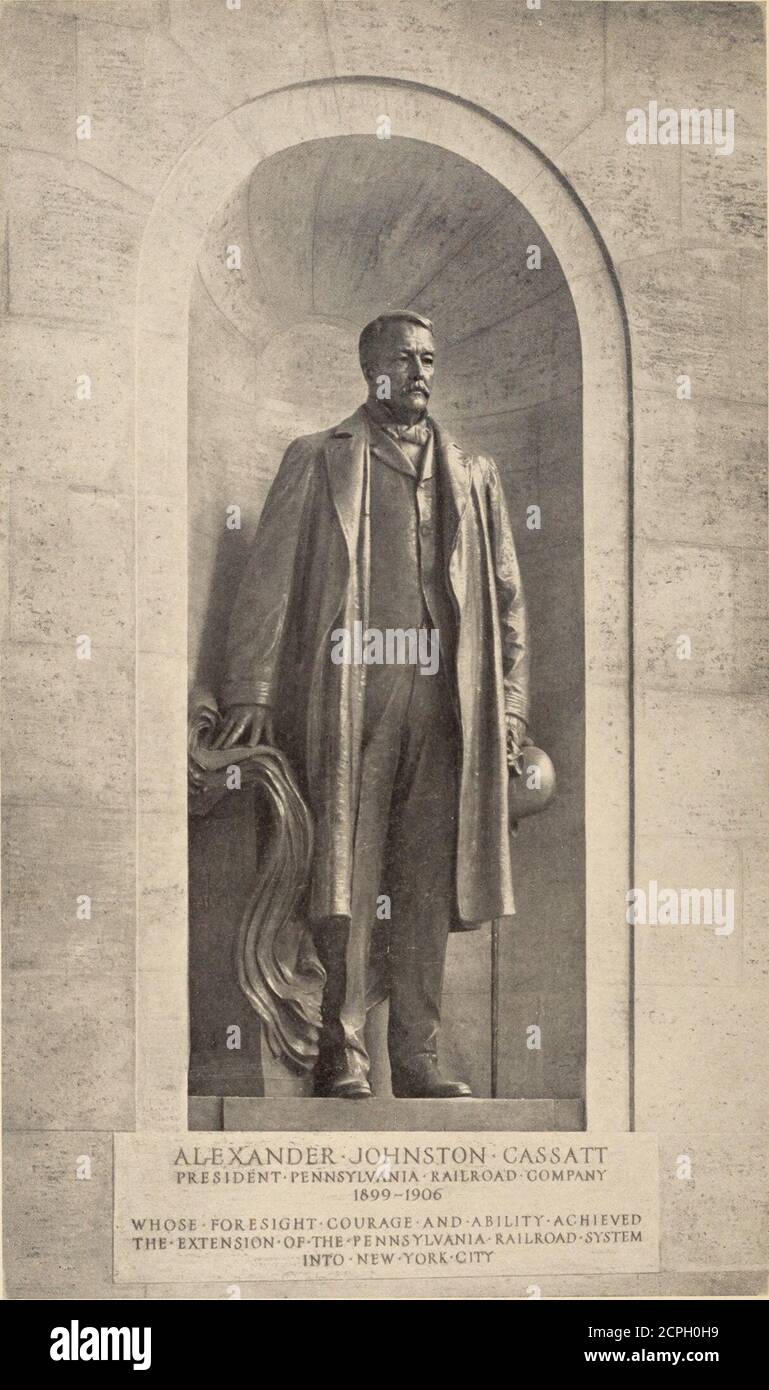 . Die New Yorker Verbesserung und Tunnelausbau der Pennsylvania Eisenbahn. Veröffentlicht Im Oktober 1910 . Statue in Pennsylvania Station DIE PENNSYLVANIA RAILROADSNEW YORKIMPROVEMENT DIE Pennsylvania Station in New York City, an der Seventh Avenue und Thirty-Second Street, JL, jetzt abgeschlossen, umfasst mehr Gebiet als jedes andere Gebäude jemals auf einmal die Geschichte der Welt gebaut. Der Vatikan, die Tuilerien, der St. Petersburger Winterpalast, Arelarger Gebäude, aber sie haben Jahrhunderte in ihrem Bau besetzt. Die Pennsylvania Station ist einzigartig und deckt wie es acht Hektar Land, w tut Stockfoto