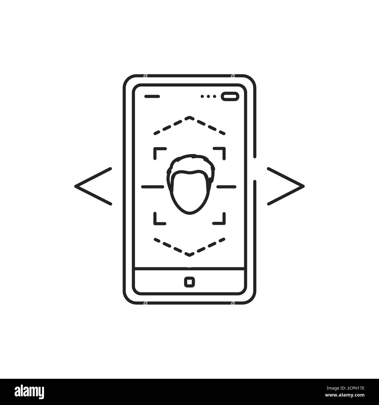 Augmented Reality-Symbol für die Gesichtserkennung mit schwarzer Linie. Biometrisches Scannen. Identifikationsperson. Piktogramm für Webseite, mobile App, Promo. UI-UX-GUI Stock Vektor