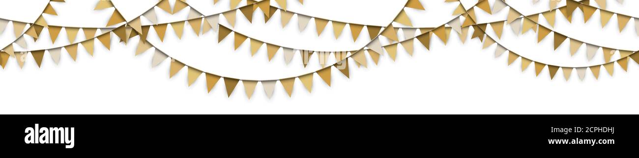 EPS 10-Vektorgrafiken von nahtlos goldfarbenen Girlanden auf weißem Hintergrund für die verwendung von sylvester-partys oder Karnevalsvorlagen Stock Vektor