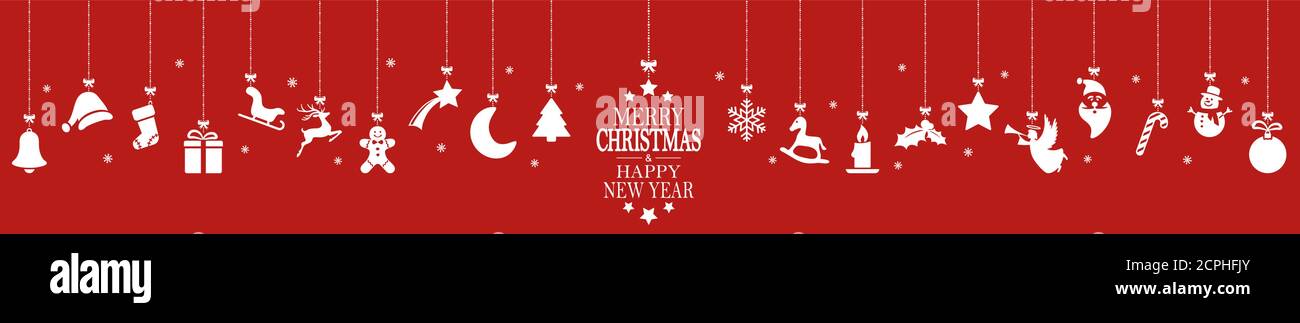 Panorama xmas-Konzept mit verschiedenen hängen abstrakte Symbole für Weihnachten und Winter, Schneeflocken und Grüße für Weihnachten und das neue Jahr mit Ba Stock Vektor