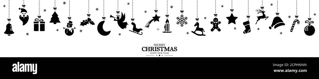 Verschiedene abstrakte hängende Ikonen schwarz für weihnachten und Winter gefärbt Zeitkonzepte mit Weihnachts- und Neujahrsgrüßen Stock Vektor