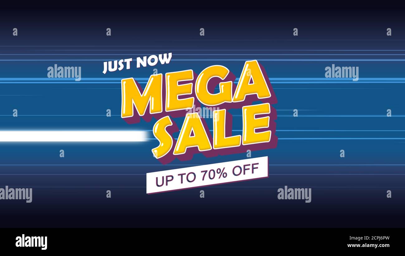 Gerade jetzt Mega-Verkauf bis zu 70% Rabatt Wort Illustration Verwendung für Landing Page, Website, Poster, Banner, Flyer, Verkauf Förderung, Werbung, Marketing Stockfoto